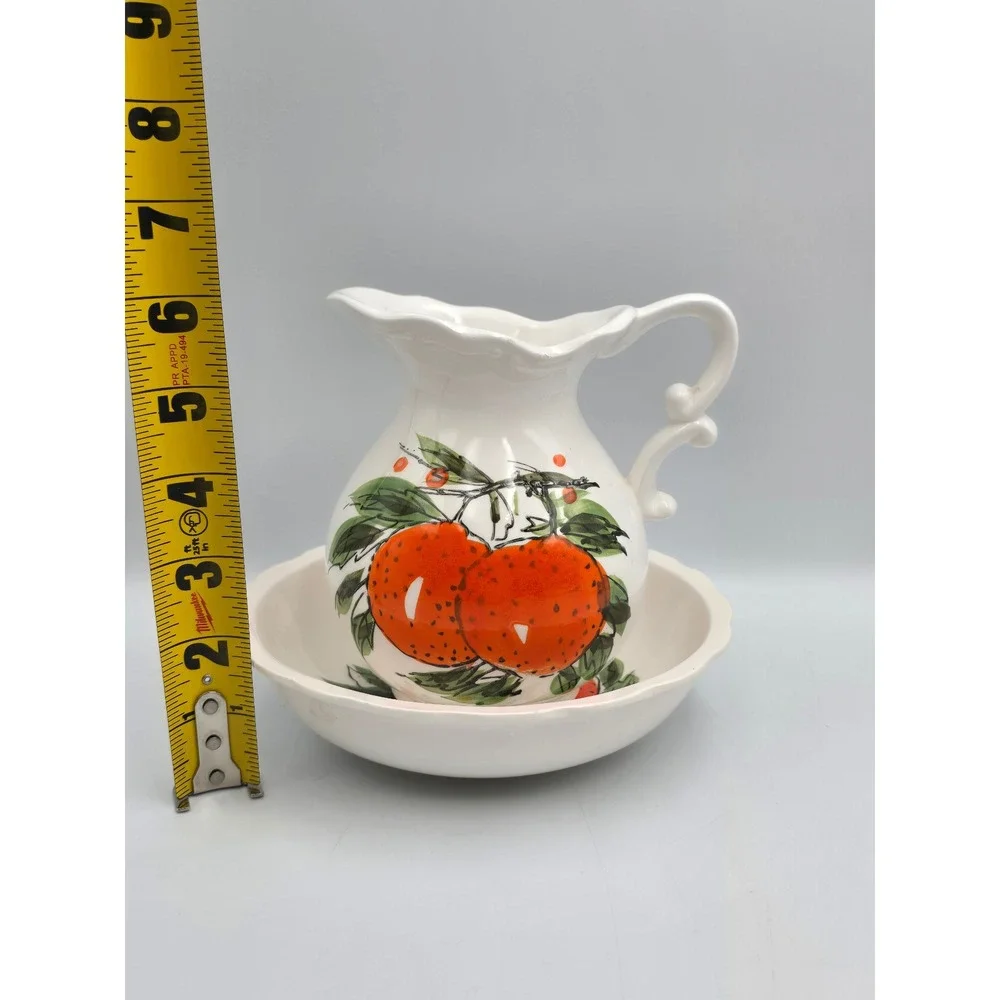 Counterpoint‎ syrup Pitcher drip Bowl Set japan Excellent Hand Painted Oranges,